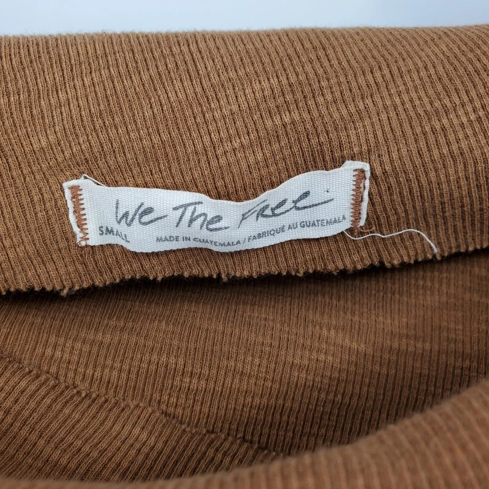 We The Free Free People Brown Ribbed Boat Neck Long Sleeve Shirt S Boho Earthy